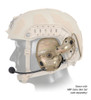 Ops-Core AMP connectorized communication headset in tan mounted on tactical helmet