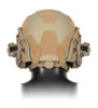 Ops-Core AMP connectorized communication headset in tan mounted on tactical helmet