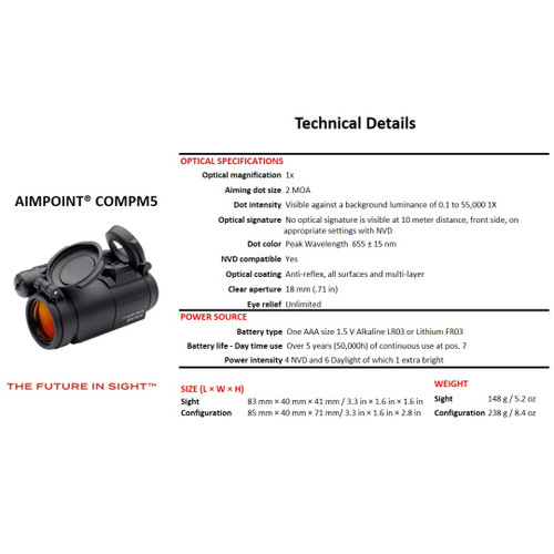 Aimpoint CompM5 2 MOA Red Dot Reflex Sight – No Mount