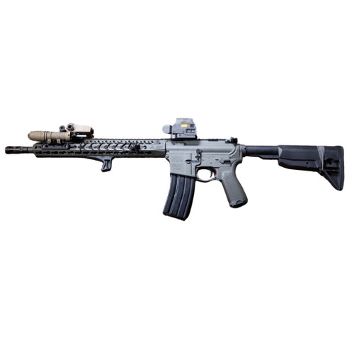 BCM KAG KeyMod black angled grip mounted on tactical rifle handguard
