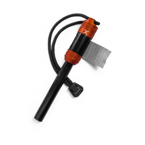 Exotac fireROD XL ferro rod with waterproof tinder capsule and striker.