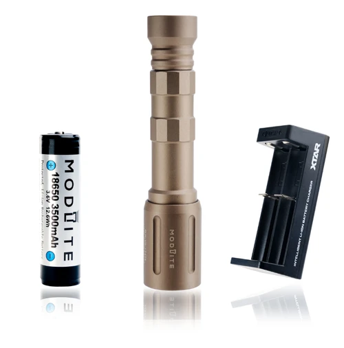 Modlite OKW V2 18650 Rifle Light (FDE) package with battery and charger