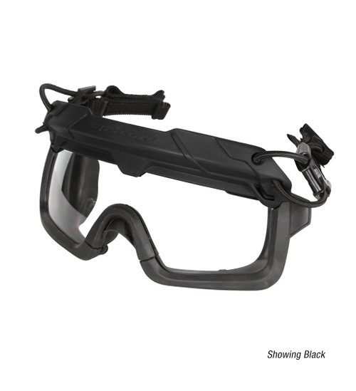 Ops-Core STEP-IN® Visor – Black with Clear Tint, low-profile ballistic protection, fits behind NVGs, adjustable bungees
