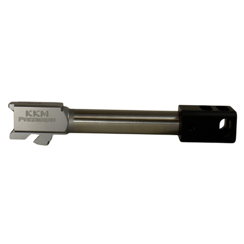 KKM Precision Glock 19 Match 9mm Barrel with 4‑Port Compensator, stainless steel drop‑in barrel.