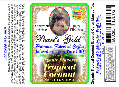 PEARL'S GOLD ORGANIC TROPICAL COCONUT FLAVORED GOURMET COFFEE - 200MG CBD