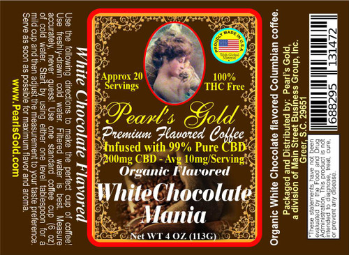 PEARL'S GOLD ORGANIC WHITE CHOCOLATE FLAVORED GOURMET COFFEE - 200MG CBD