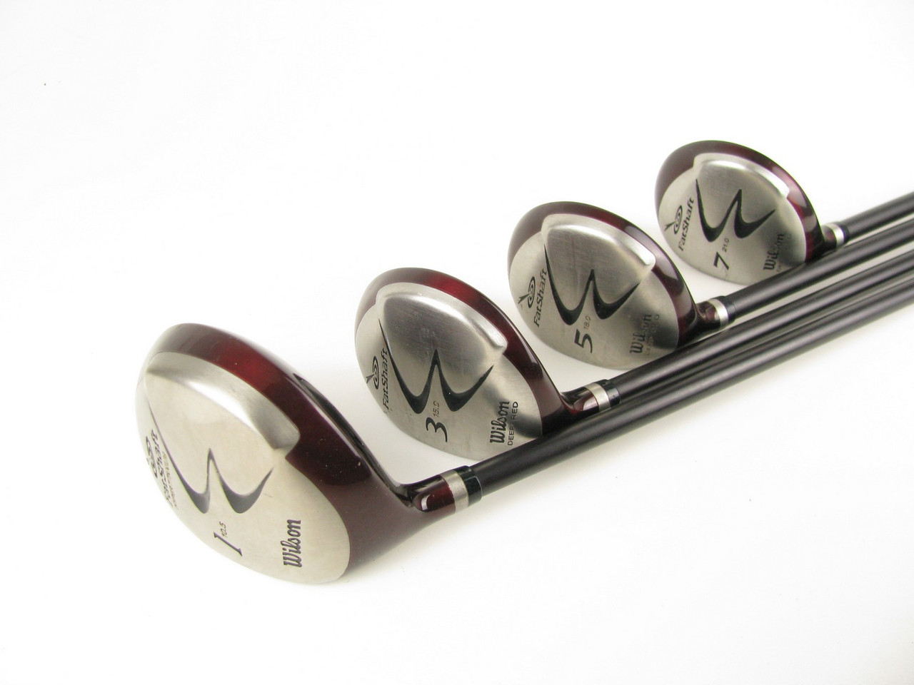 Set of 4 LEFT HAND Wilson Fatshaft Deep Red wood set 1w,3w,5w,7w