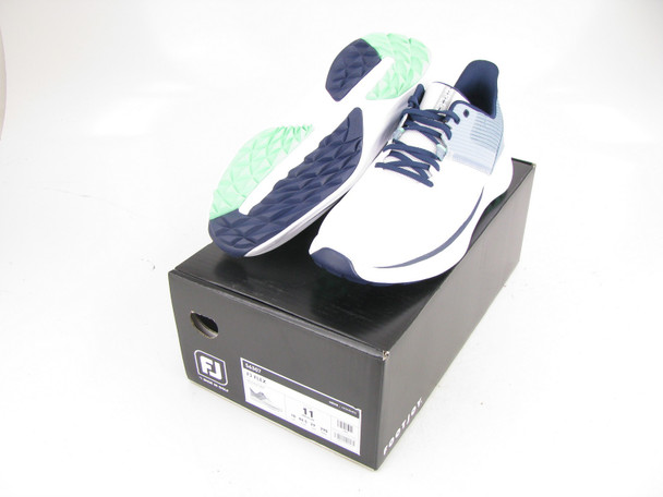NEW Footjoy FJ Flex Mens Golf Shoe Size 11 Medium WHITE/BLUE/GREEN 56307