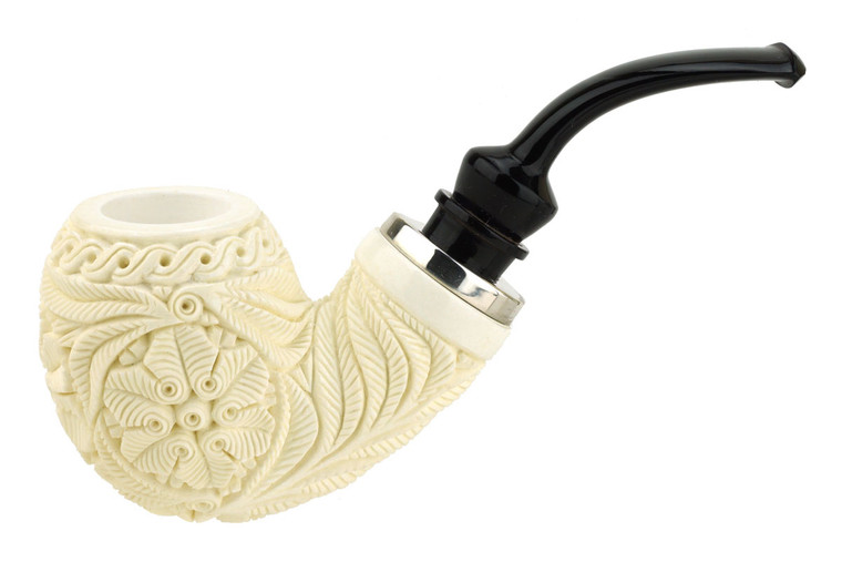 MKM Meerschaum Pipe Bent Apple w/ Silver Reverse Calabash