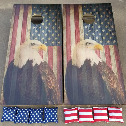 Cornhole Pro LLC QUICK SHIP 3/4" Pro Series, Baltic Birch - Flag #1 Eagle  -Regulation size cornhole boards. 