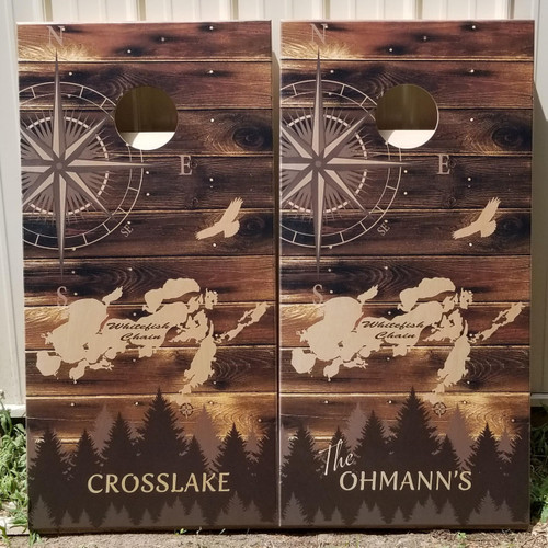 Cornhole Pro LLC Compass Design #4 -- regulation size cornhole boards, Baltic Birch Cornhole Boards - custom cornhole boards 