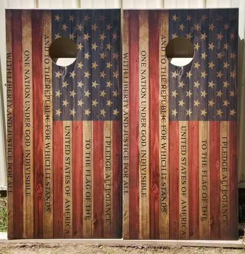 Cornhole Pro LLC QUICK SHIP 3/4" PRO Series, Baltic Birch, FLAG-Pledge of Allegiance - Regulation size cornhole boards. Bags sold separately 