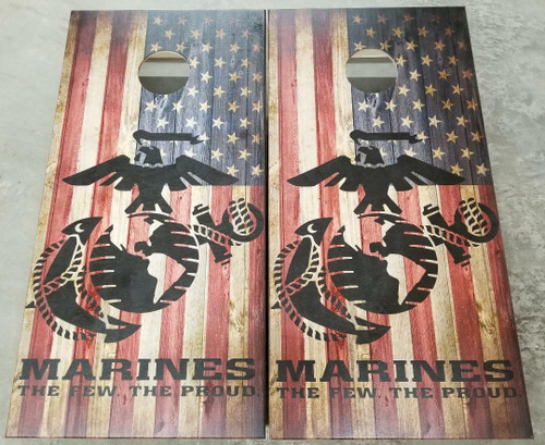 Cornhole Pro LLC QUICK SHIP 3/4" Pro Series, Baltic Birch  -Military Marine/USA flag - Regulation size cornhole boards. 