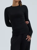 Seamless Basic - Langarmshirt aus Wolle in Schwarz