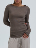 Seamless Basic - Langarmshirt aus Wolle in Braun