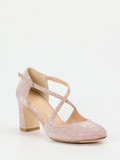 Konstantin Starke – Spangenpumps aus Glitzermaterial Roségold