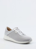 Finn Comfort – Sneaker aus Textil und Metallicleder silbergrau
