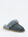 Thies – Lammfell-Pantoffel aus Veloursleder blaugrau