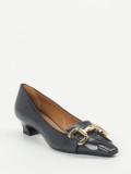 Andrea Puccini – Kitten Heel Loafer aus Lammleder Blau