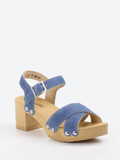 Softclox – Sandale aus geprägtem Leder in Blau