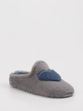 Thies – Pantoffeln aus Textil in Grau mit Herzmotiv