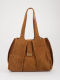 Konstantin Starke – Schultertasche aus Veloursleder cognac