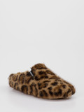 Verbenas – Pantoffeln aus Fell braun Leo-Print