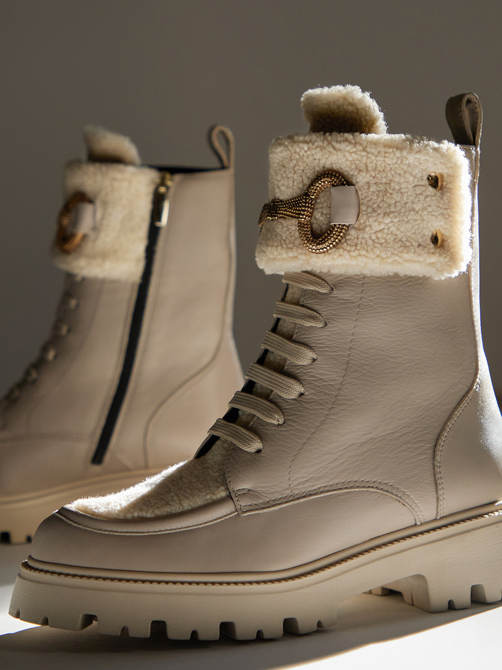 Schnürstiefelette beige 1723349000402