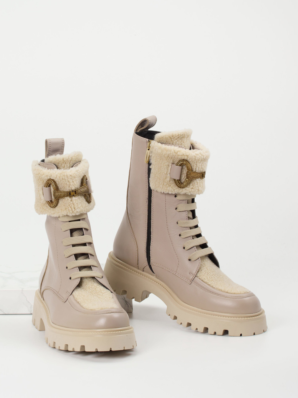 Schnürstiefelette beige 1723349000404