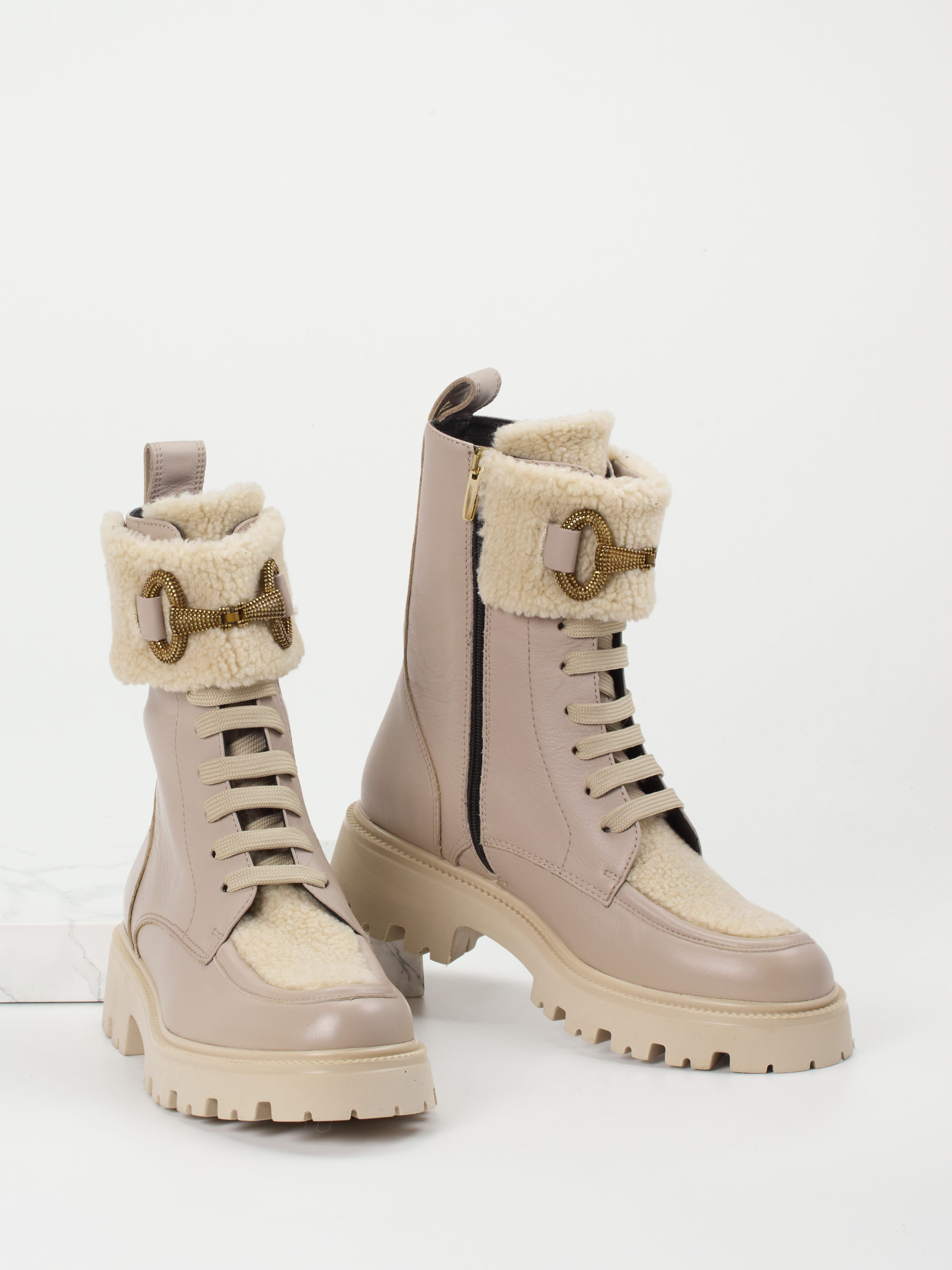 Schnürstiefelette beige 1723349000404