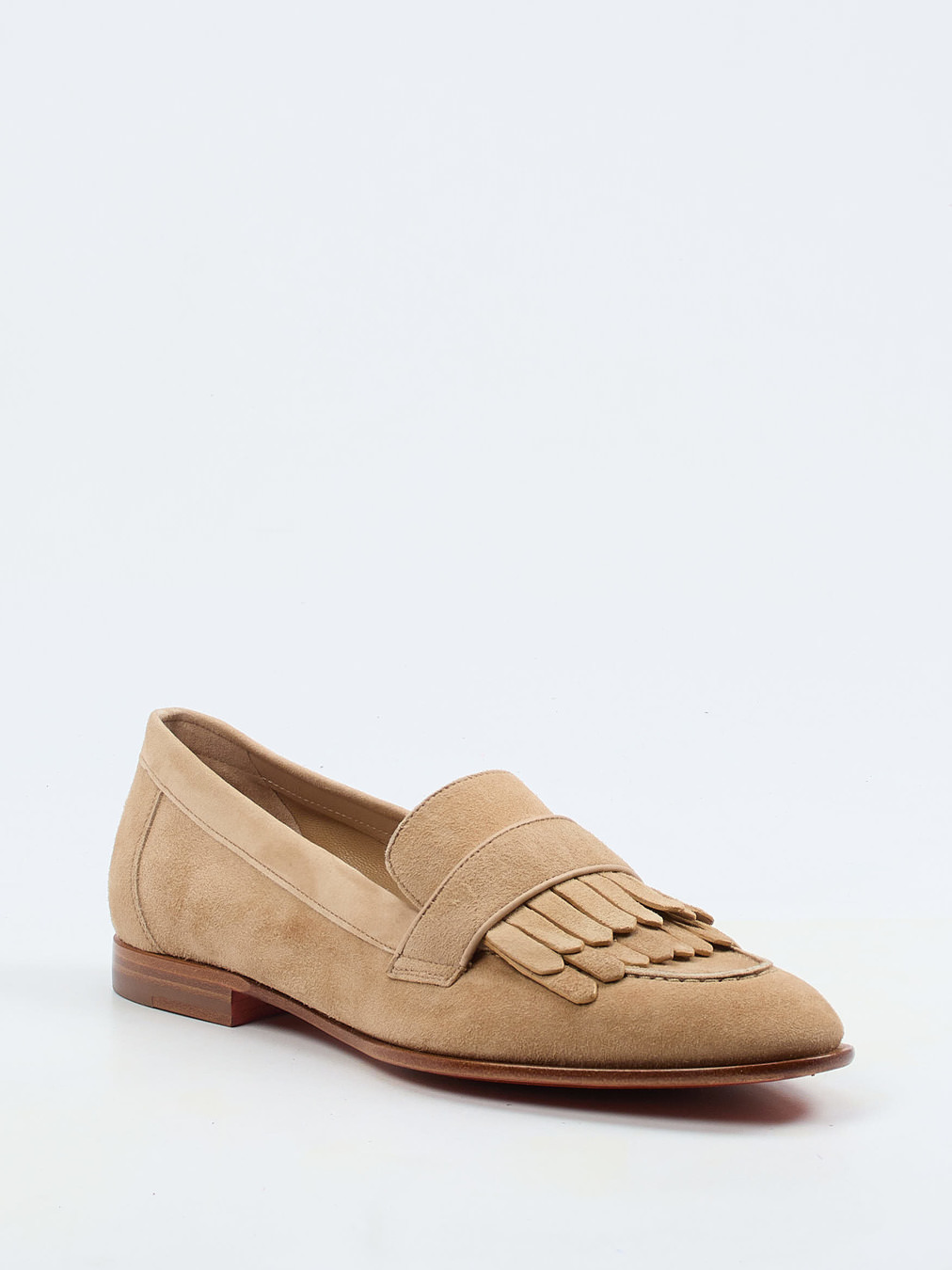 Santoni – Fransen-Loafer aus Veloursleder Beige