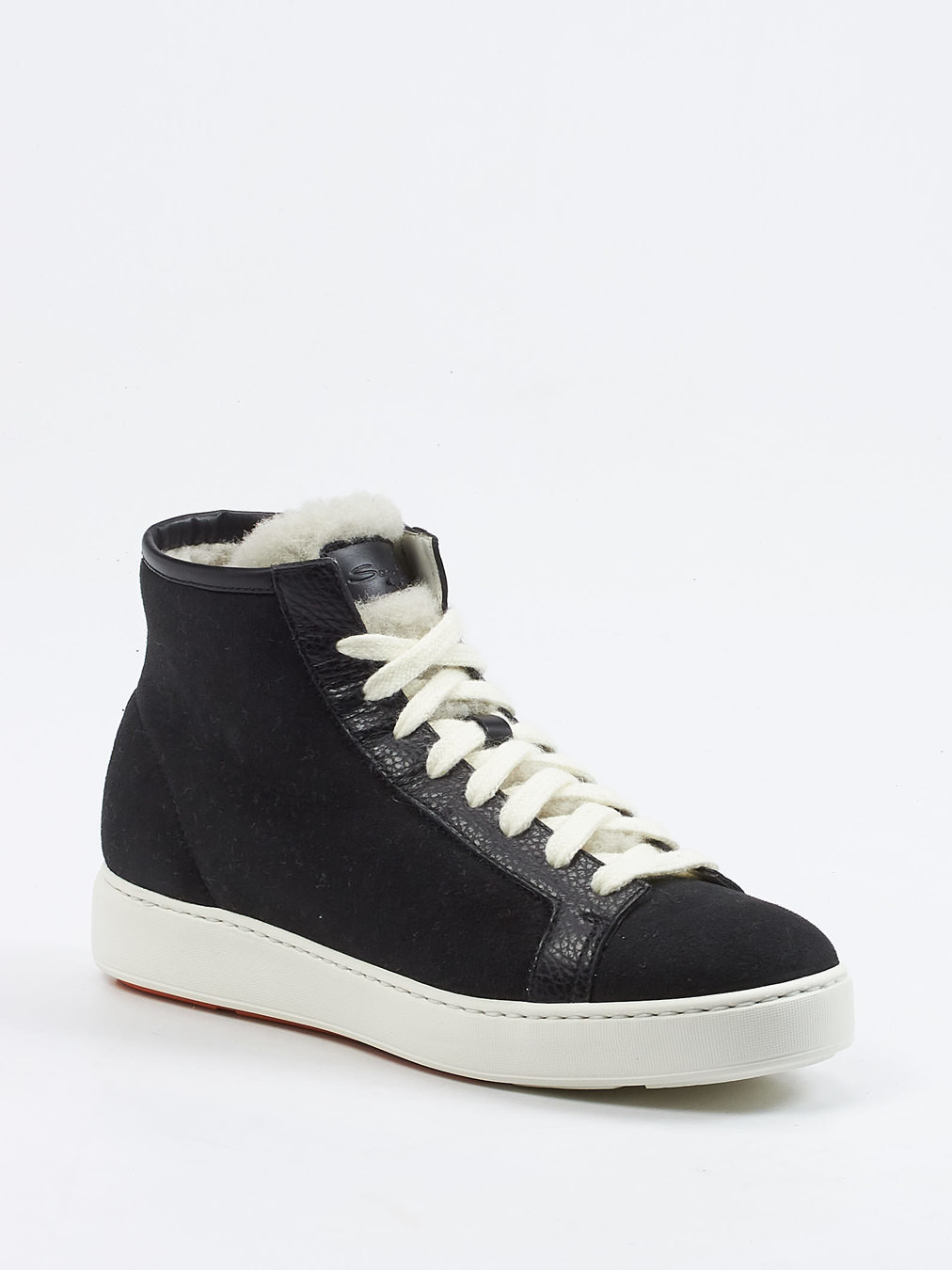Santoni – High-Top Sneaker aus Veloursleder Schwarz