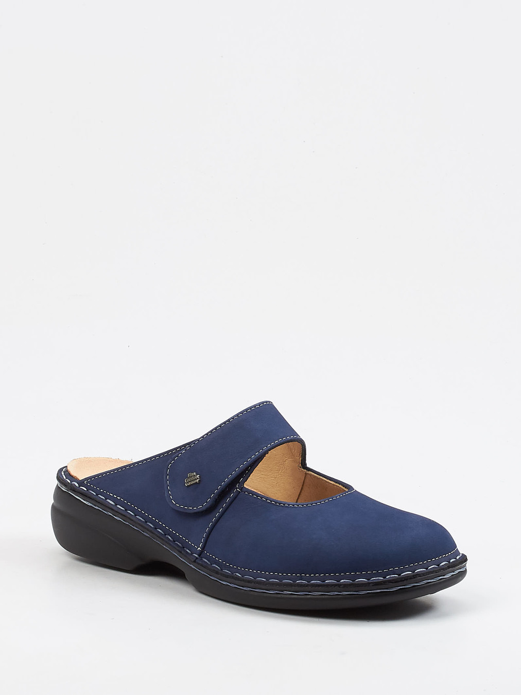 Finn Comfort – Komfort-Pantolette aus Nubukleder Marineblau