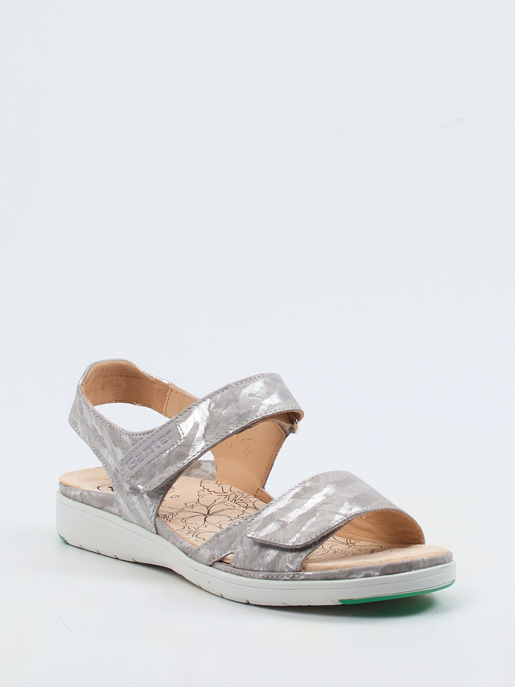 Ganter – Komfortsandalen aus geprägtem Leder silberfarben