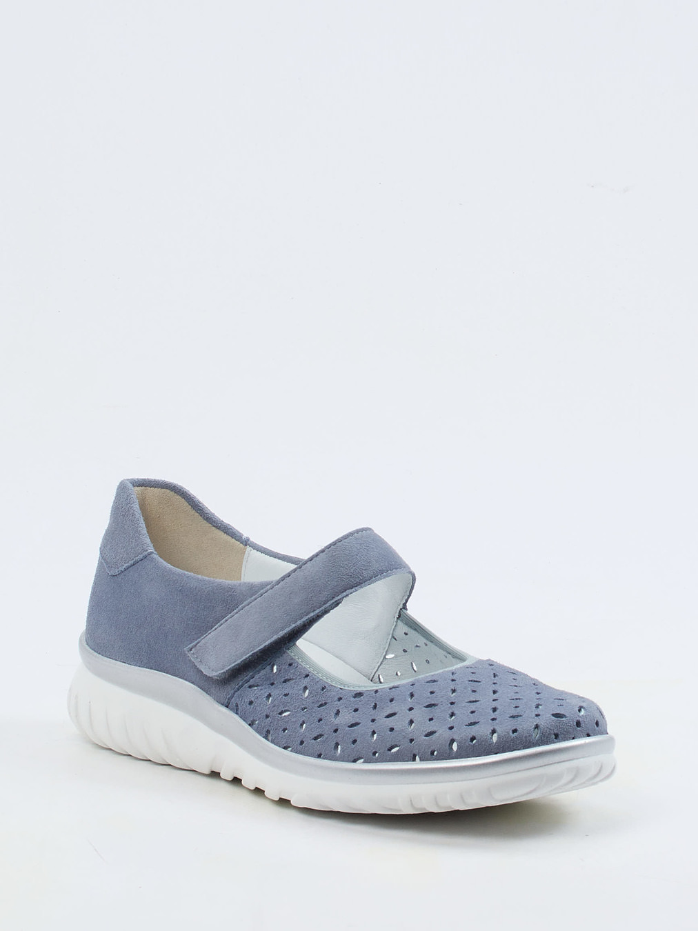 Semler – Klett-Ballerina aus Veloursleder taubenblau