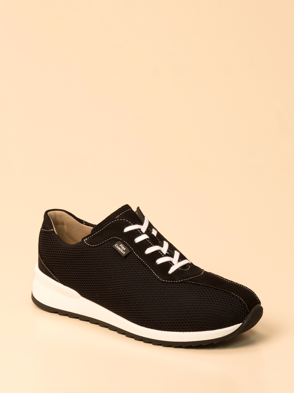 Finn Comfort – Schnürschuhe aus Stretchmesh und Veloursleder schwarz