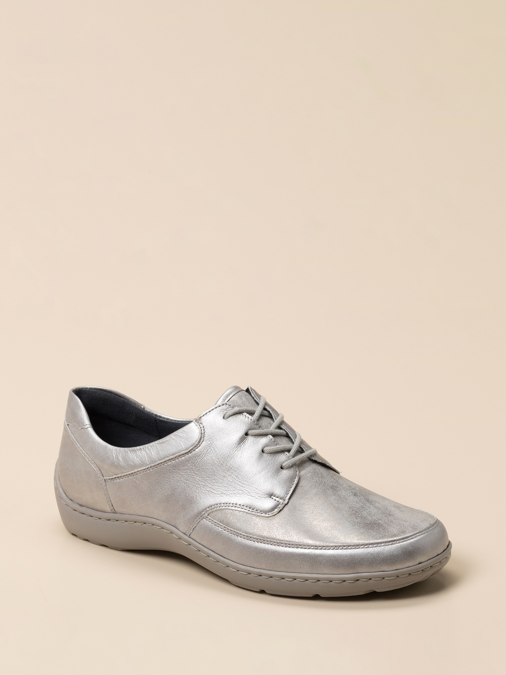 Waldläufer – Schnürschuh aus Metallicleder silberfarben