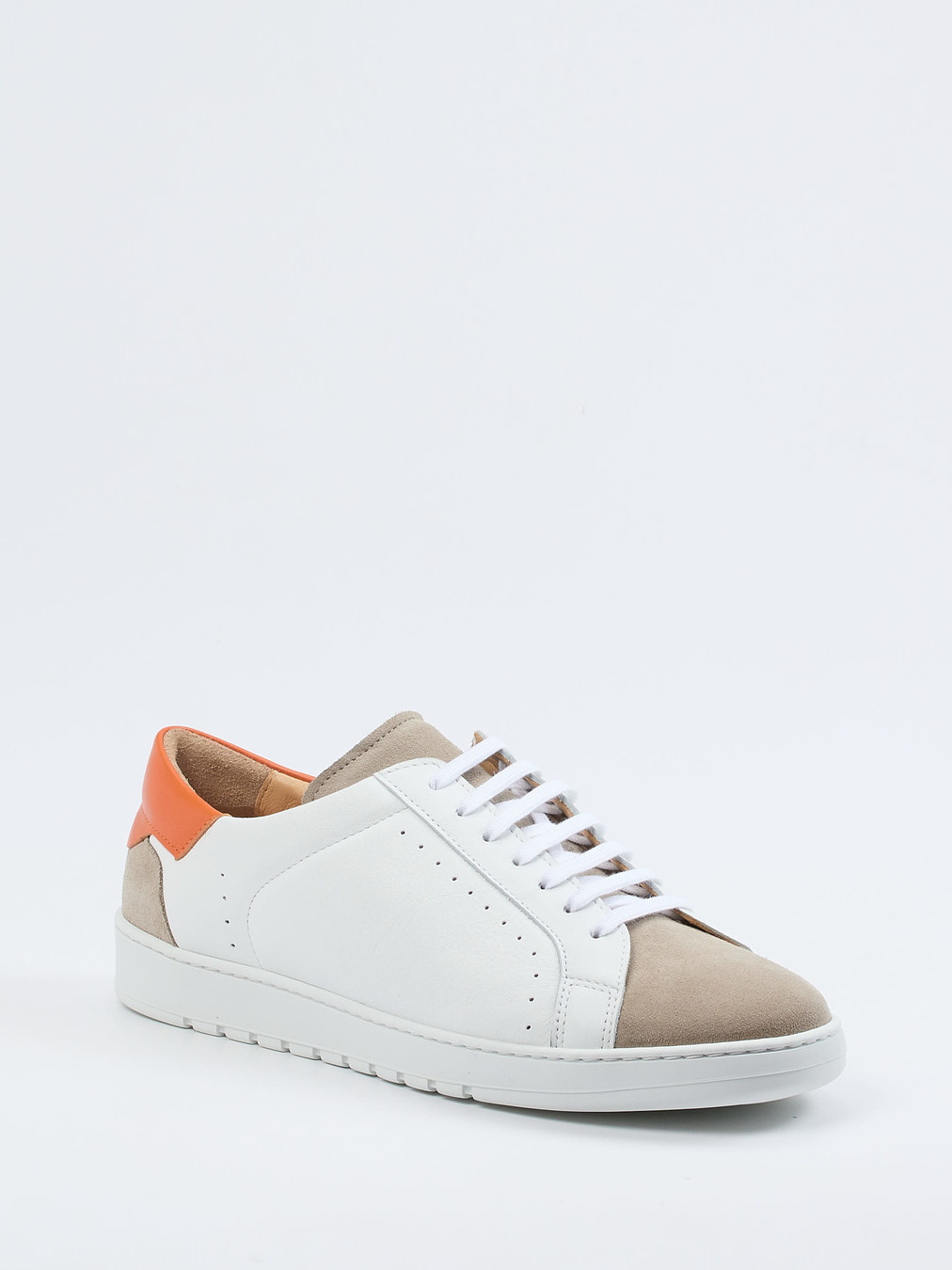 Konstantin Starke – Sneaker aus Kalbleder Weiß-Orange