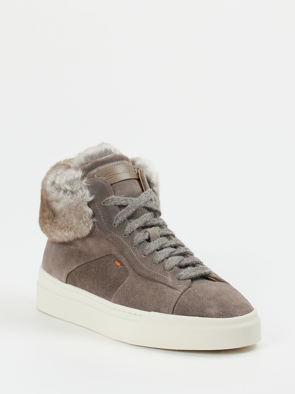 Santoni – High-Top Sneaker aus Veloursleder taupe