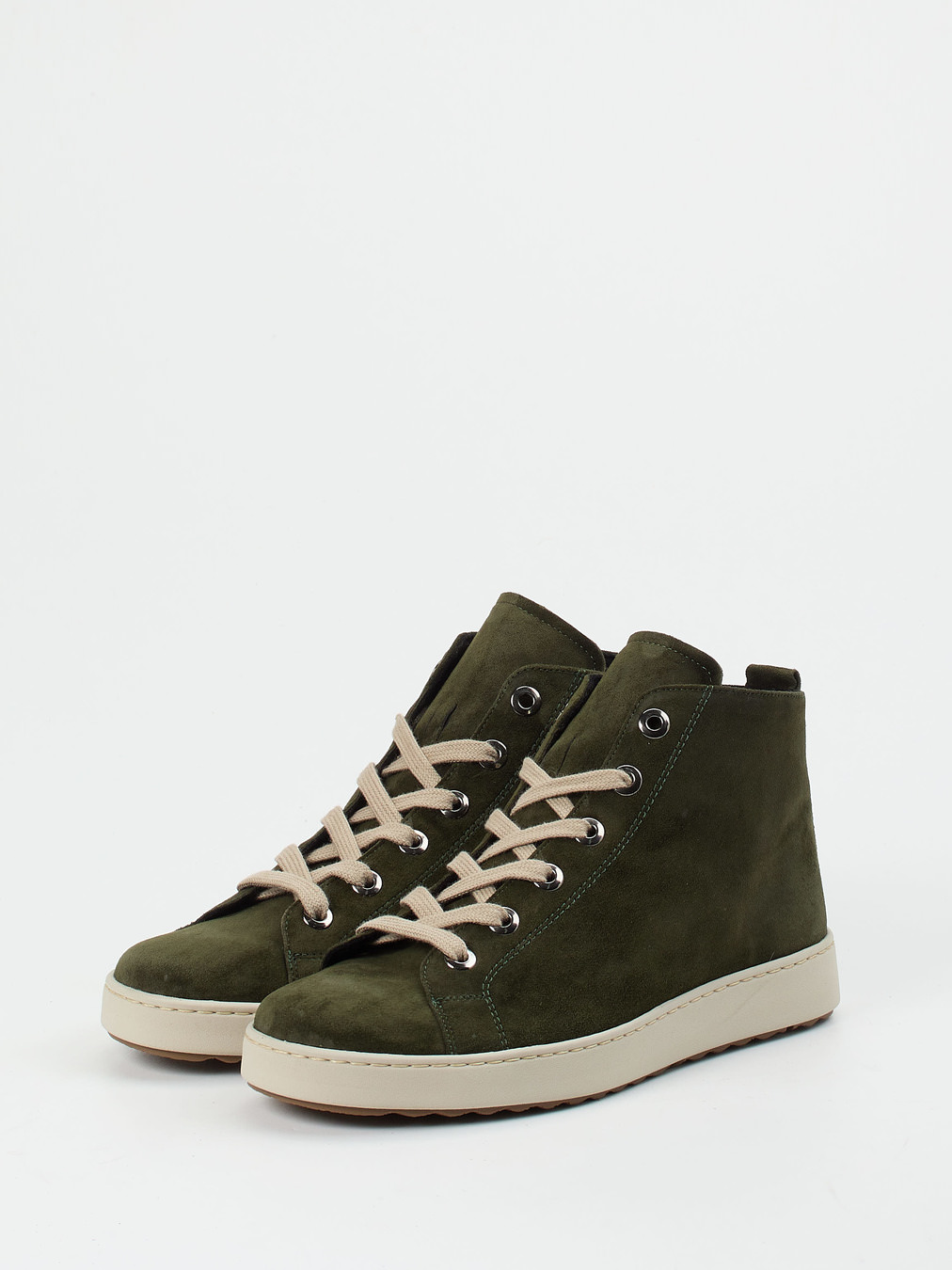 Semler – High-Top Schnürstiefelette aus Veloursleder grün