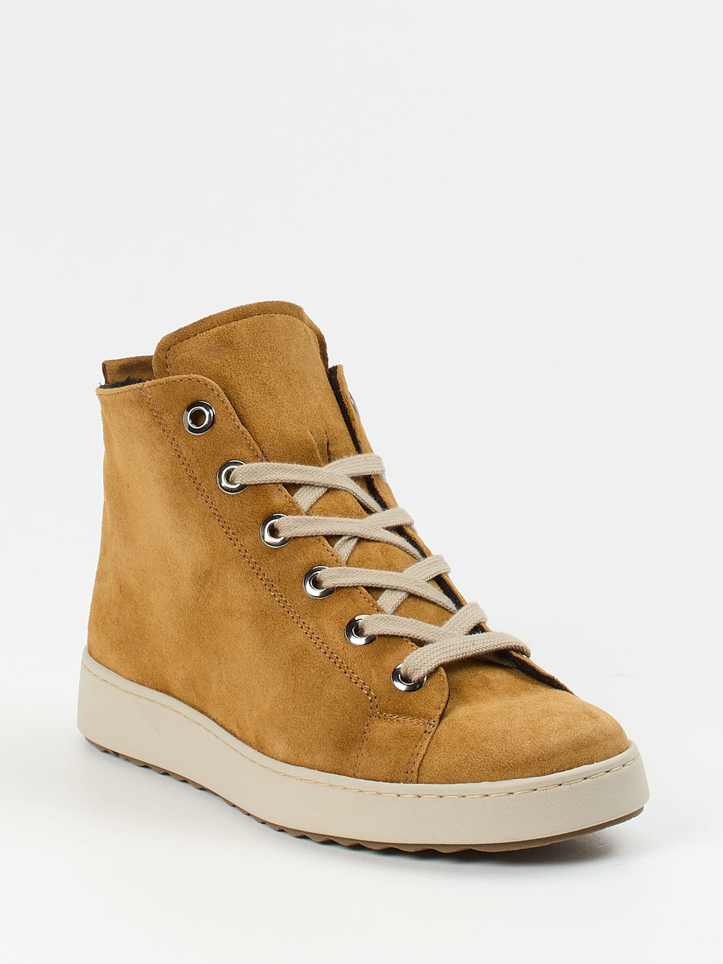 Semler – Schnürstiefelette aus Veloursleder cognacbraun