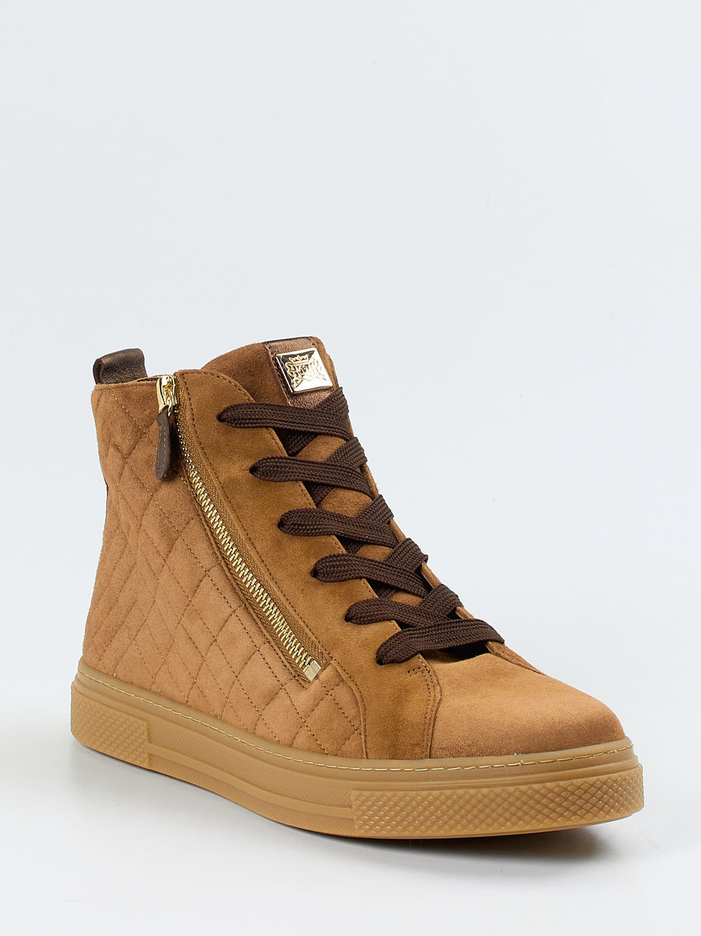 Hassia – High-Top-Sneaker aus Veloursleder cognac