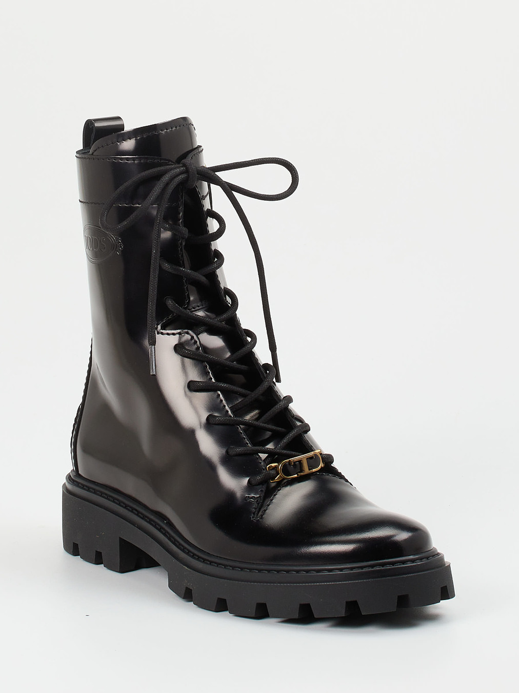 Tod's – Schnürboots aus Hochglanzleder Schwarz