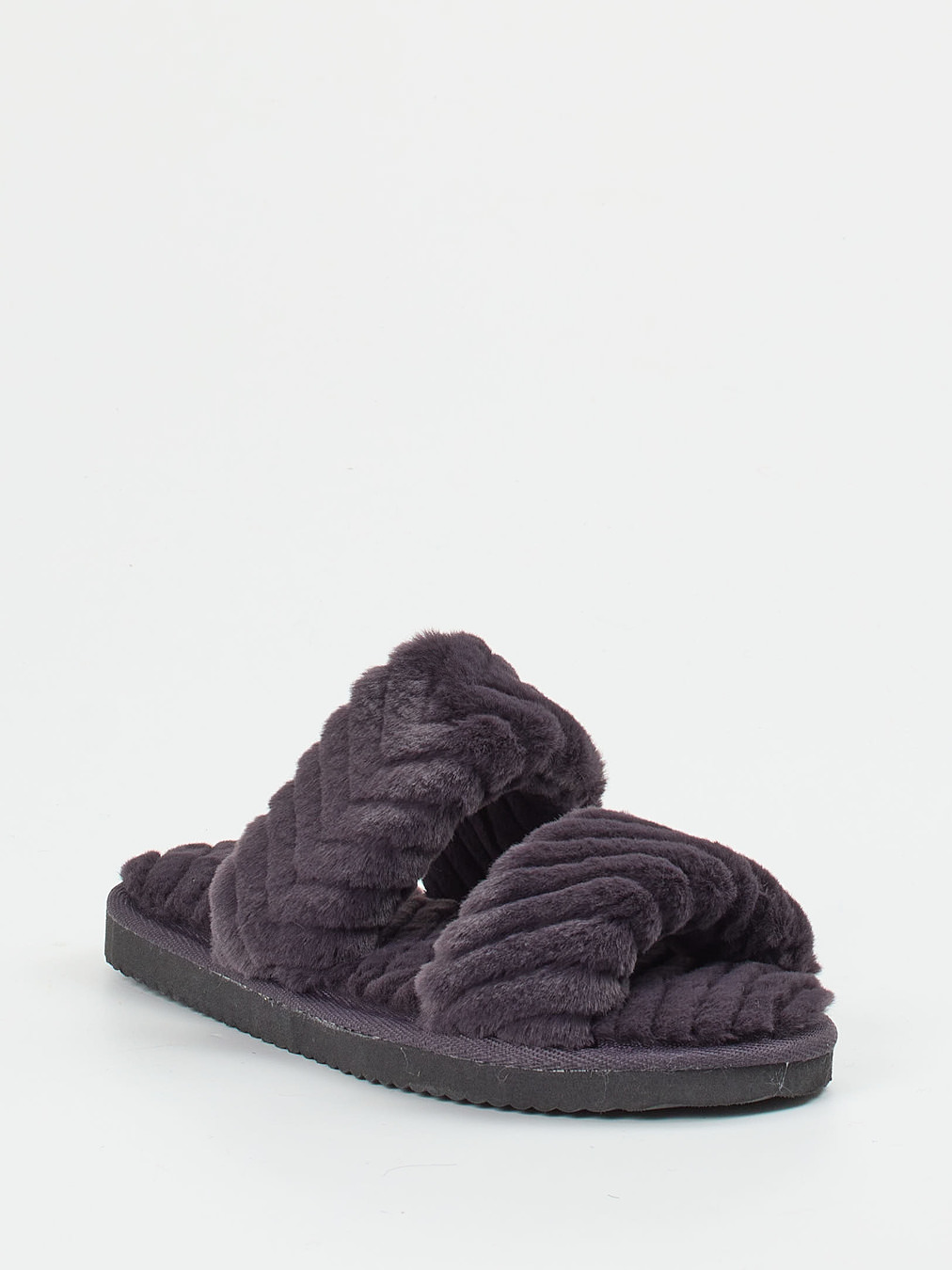 Flip Flop – Hausschuhe aus Kunstfell in Anthrazit