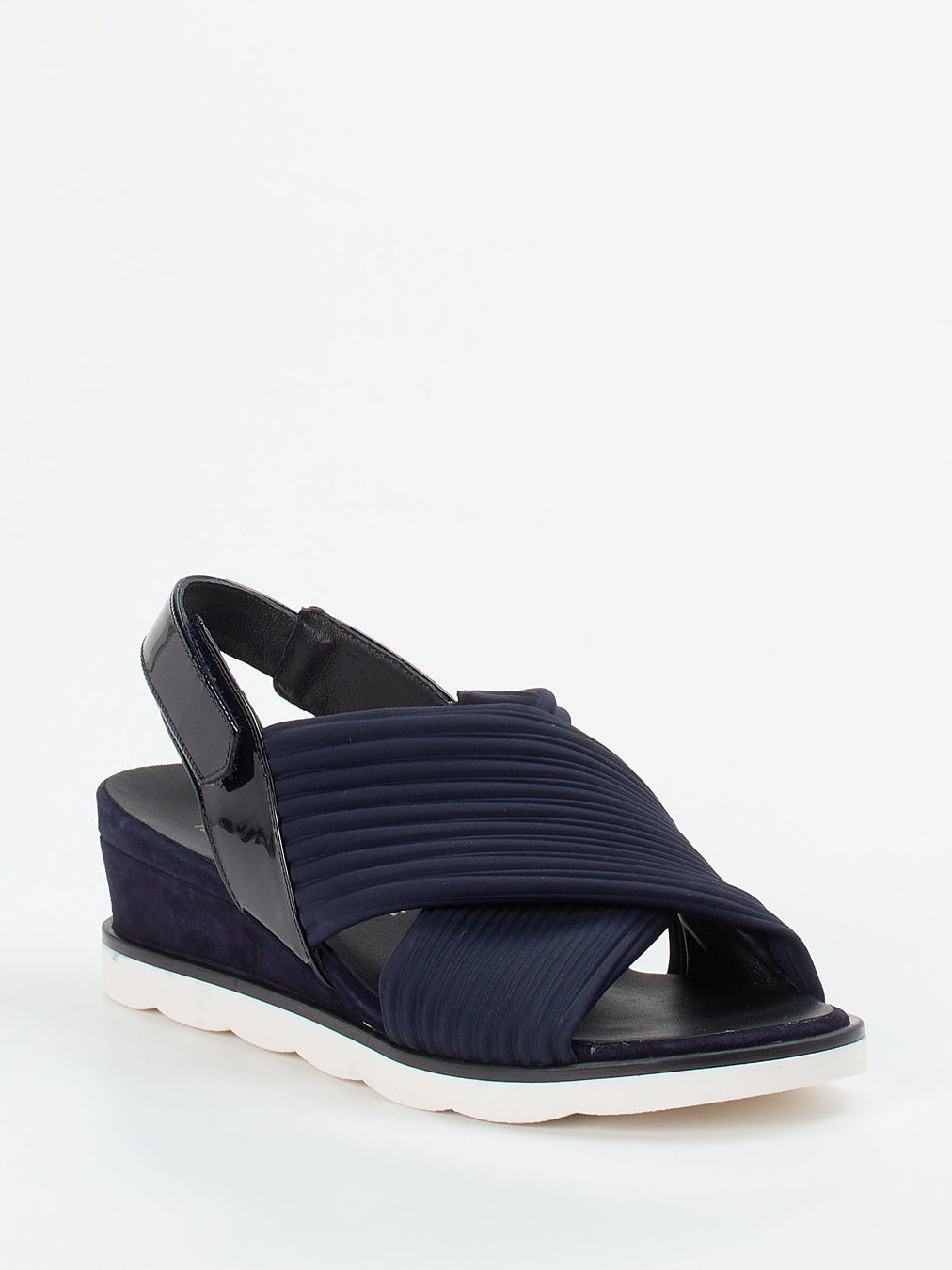 Hassia – Keilsandalette aus Textil und Lackleder dunkelblau