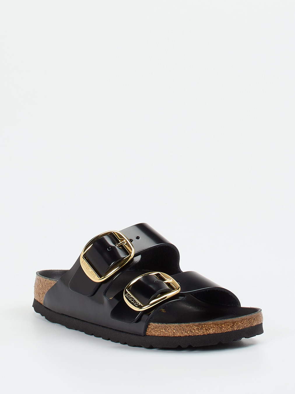 Birkenstock – Zweiriemer-Pantolette aus Hochglanzleder Schwarz