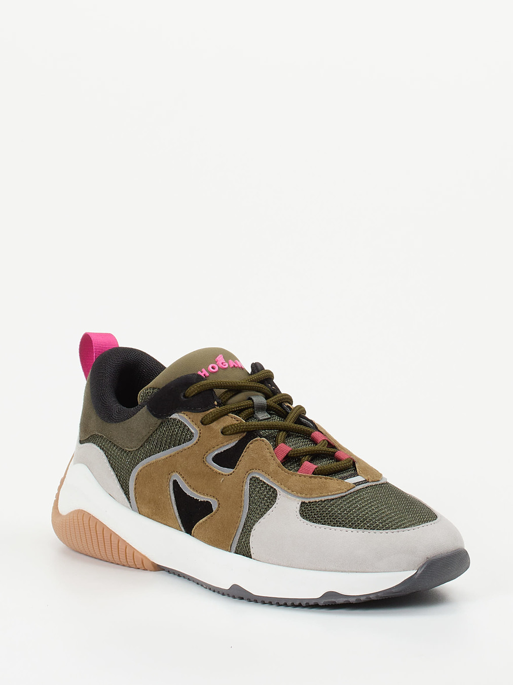 Hogan – Low-Top Sneaker aus Veloursleder Oliv