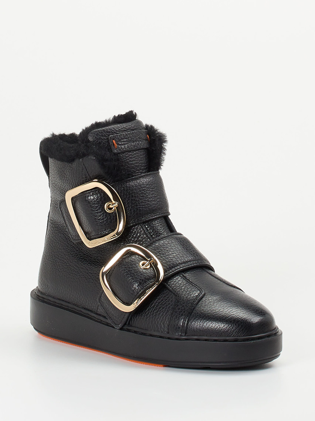 Santoni – Stiefeletten aus Kalbleder mit Goldschnallen