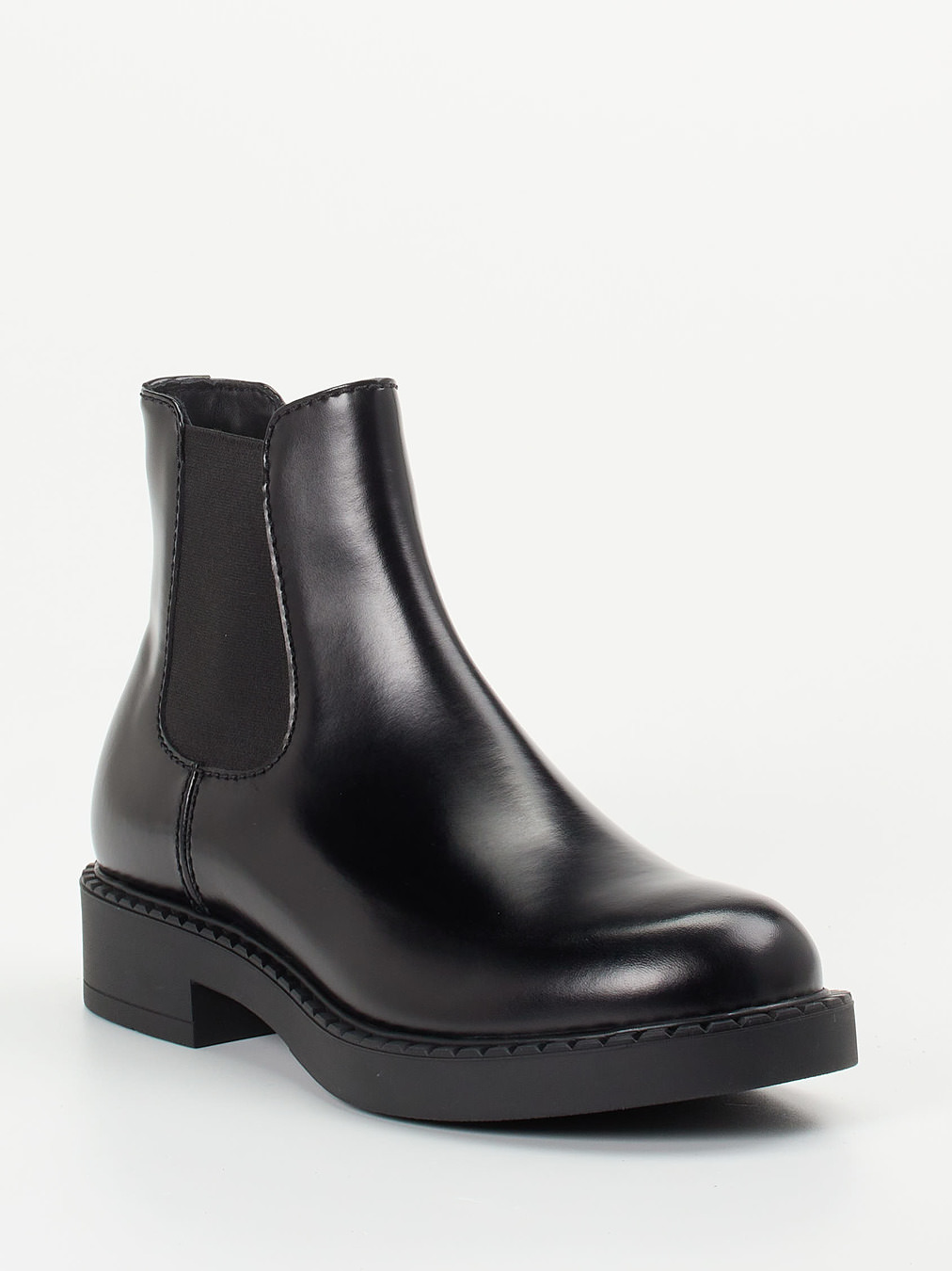 Prada – Chelsea Boots aus Hochglanzleder schwarz