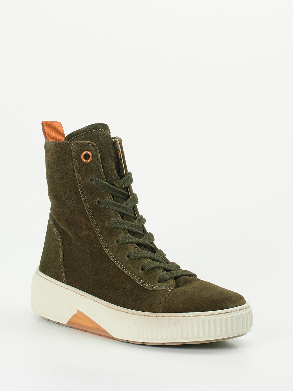 Gabor Comfort – Schnürstiefelette aus Veloursleder Olivgrün